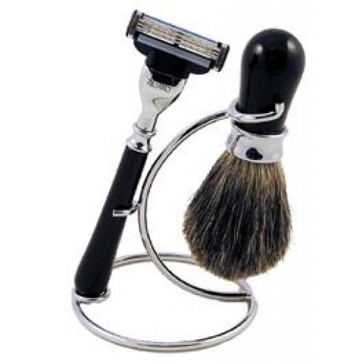 Shaving Stand With Badger Brush Mach III razor In Black